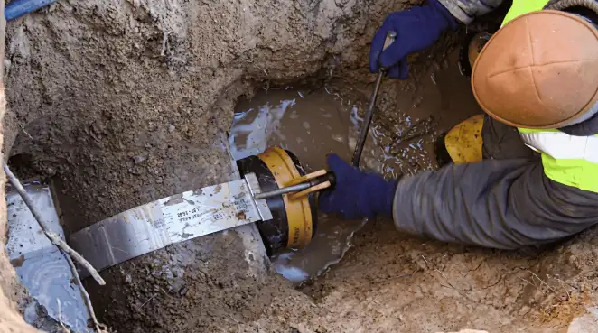 Technician performing underground drainage repair for foundation protection and gutter systems in Stockton, CA